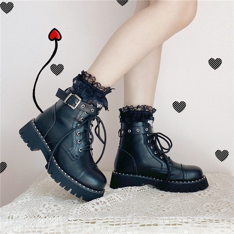 

Ankle for Lolita Punk Black Velvet Hot Gothic Winter Loli Cosplay Shoes Anime Young Girls Female Martins Boots Goth Gjmk, Without velvet