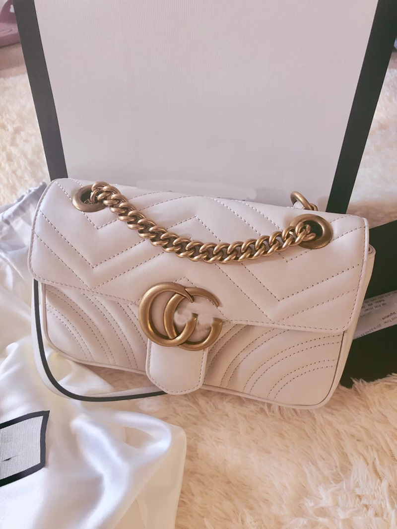 

Factory Outlet Design Bag 2021 new chain water ripple lattice love bag Marmont series, White