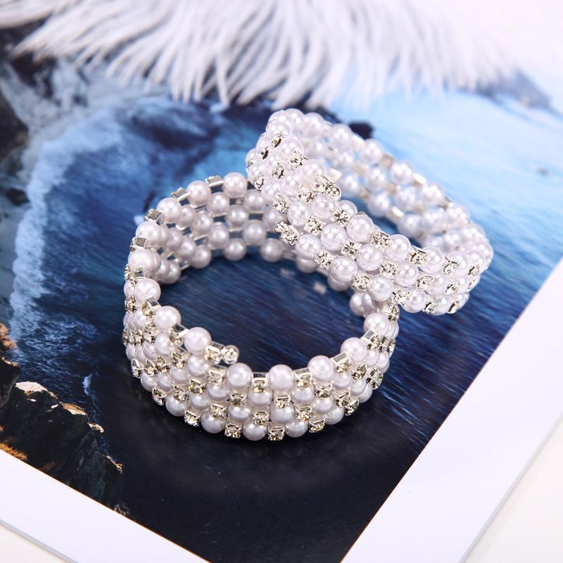 

Adjustable Unique Graceful Fashionable Multi - Layer Pearl Drill Winding Spiral Bracelet Wedding Party Bangle
