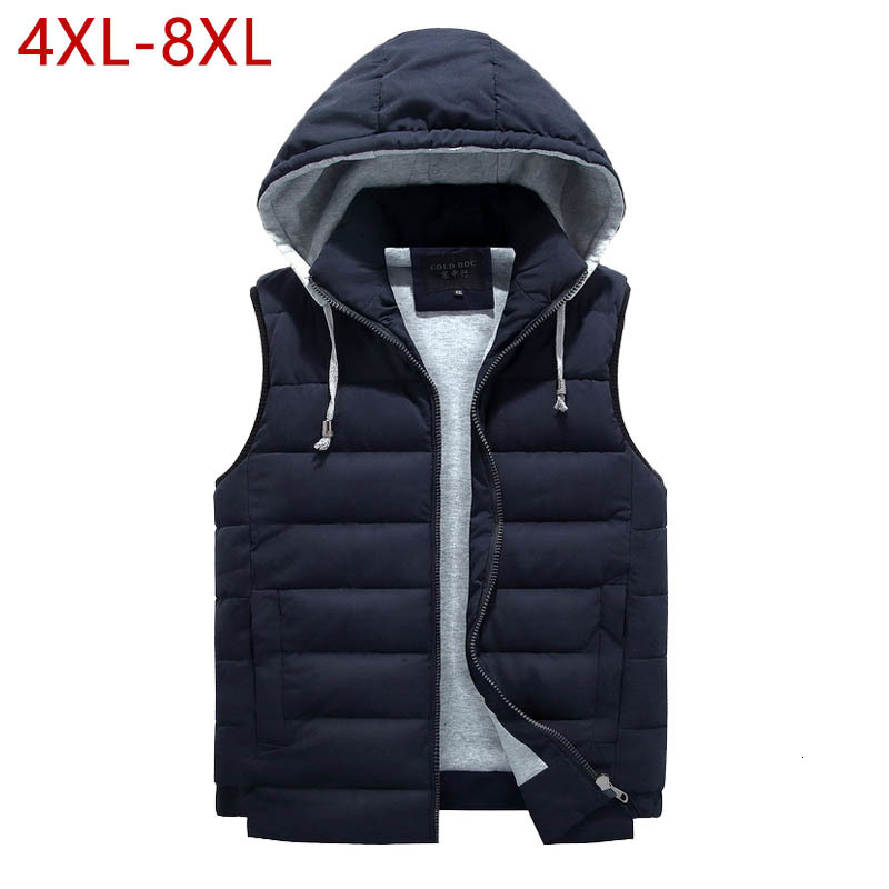 

8xl Plus Size 2021 New Men Winter Warm Fashion Casual Work Vest Waistcoat Hooded Zipper Solid Sleeveless Jacket 2u7p, Dark blue vest men