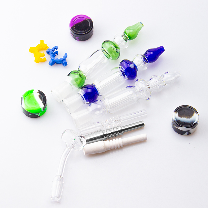 

CSYC NC011 Hookah Kit Small Glass filter Pipe With 10mm 14mm Gr2 Titanium Nail Quartz Tips portable Dab Rigs Water Bong For Smoking