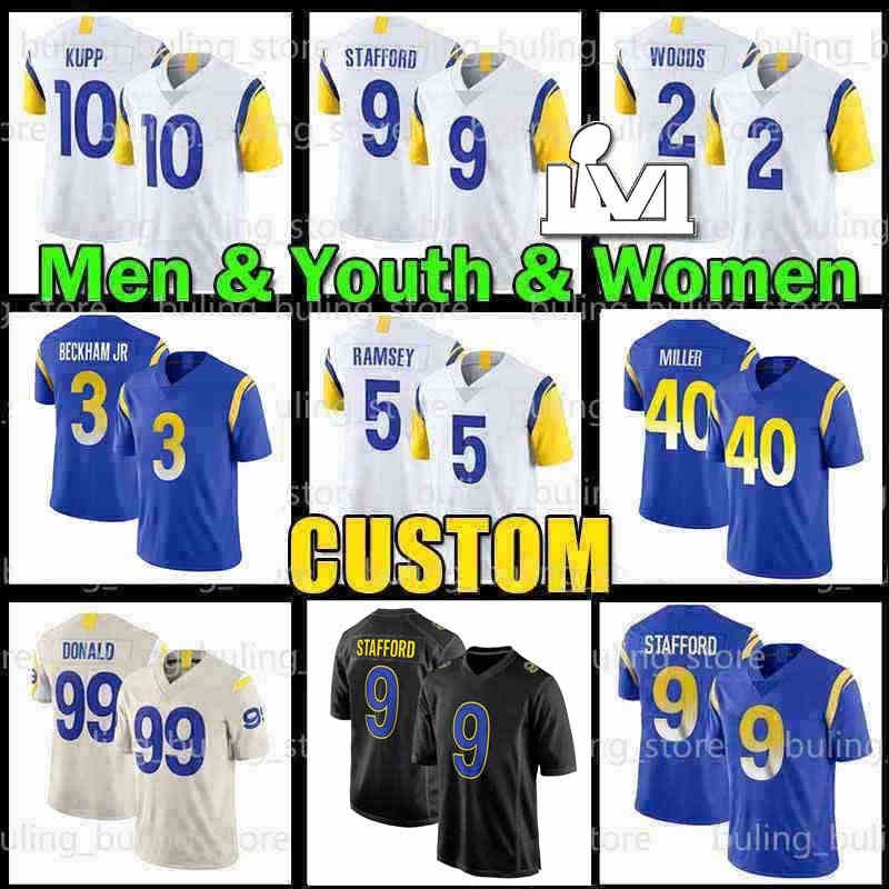 

9 Matthew Stafford 10 Cooper Kupp Football Jersey 3 Odell Beckham Jr Von Miller Aaron Donald Cam Akers Robert Woods Jalen Ramsey Tyler Higbee 99, Custom new men jersey