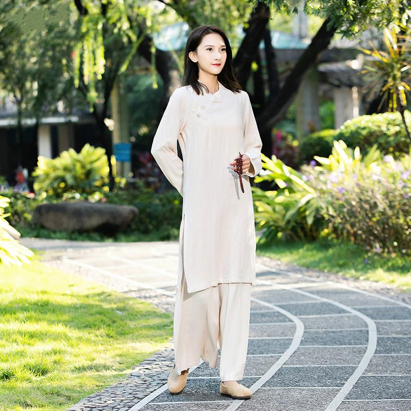 

Women Tai Chi Yoga Kungfu Uniforms Cotton Linen Looose Sweatshirt+pant Running Jogger Workout Casual Meditation Set Sportswear, Blue