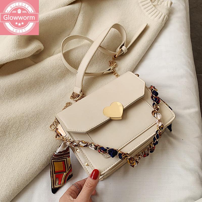

2021 New Shoulder Messenger Bag Fashion Women Bags White PU Women Bags Studded Messenger Bag Chain Handbag, Beige