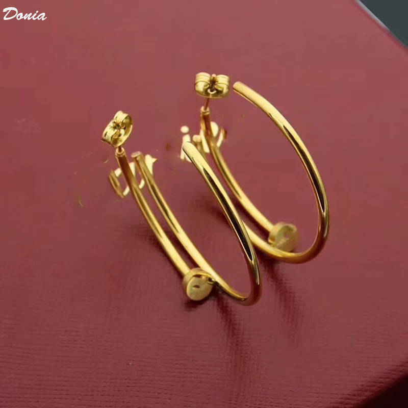 Donia jewelry luxury stud European and American fashion nail titanium steel three-color creative designer earring gift with box-image-733108318
