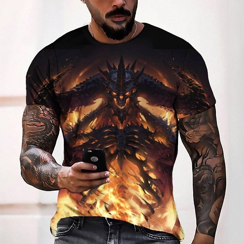 T-shirt Tee T-shirt 3D Impression graphique Cou rond décontracté quotidien 3D imprimé à manches courtes Haut de la mode Cool confortable orange G