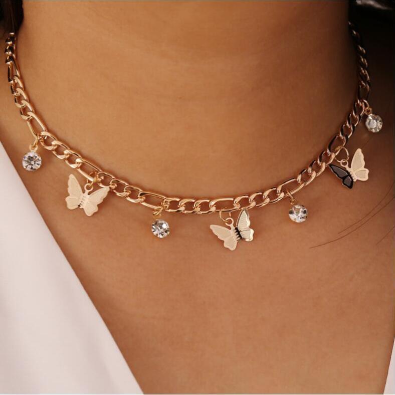 

Chains Temperament Simple Butterfly Rhinestone Necklace Female Creative Choker Clavicle Chain, Silver