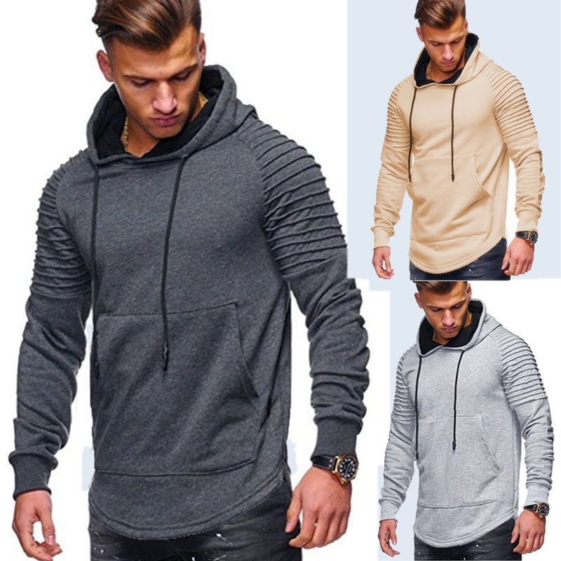 

New men's striped pleated raglan sleeve Hoodie fashion casual loose Pullover, Black