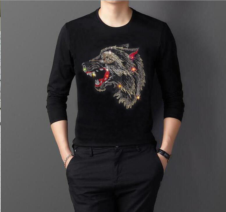 

2021 New Tshirt O-neck Diamonds Stone Tops Novelty Men Hip Hop Top Tees Hot Drill Long Design Ex7l, As picture shown
