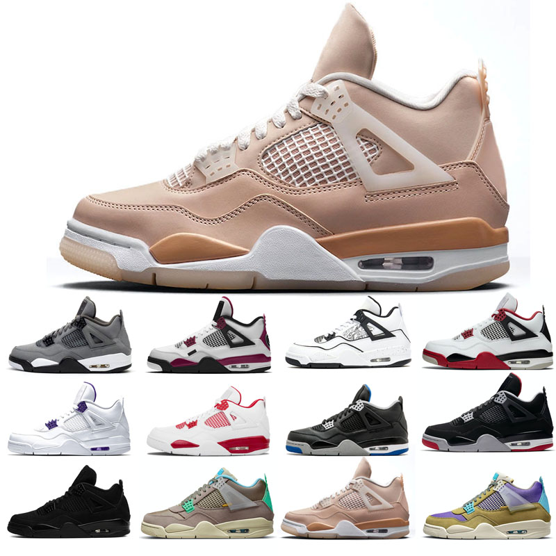 

2021 New basketball shoes 4s man Black Cat Taupe Haze Shimmer Desert Moss White Oreo Cement University Blue Sail Pine Green Pure Money Travis Bred DIY Fire Neon, Red thunder