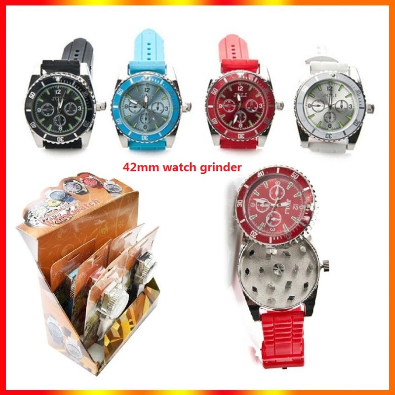

Watch grinder 42MM smoking accessories Zinc Alloy Metal 4 Colors Spice Pollen Creative Hand Muller Crusher herb grinders In stock