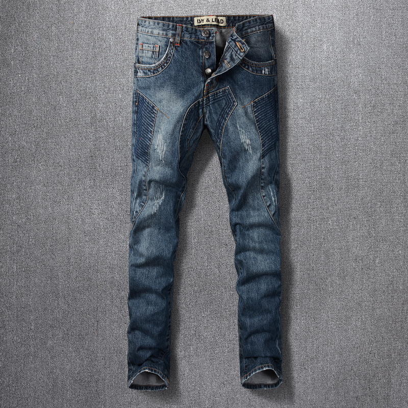 

2021 New Newly Designer Fashion Men Jeans High Quality Retro Blue Spliced Patchwork Denim Punk Trousers Streetwear Hip Hop Biker Pants Mzp0