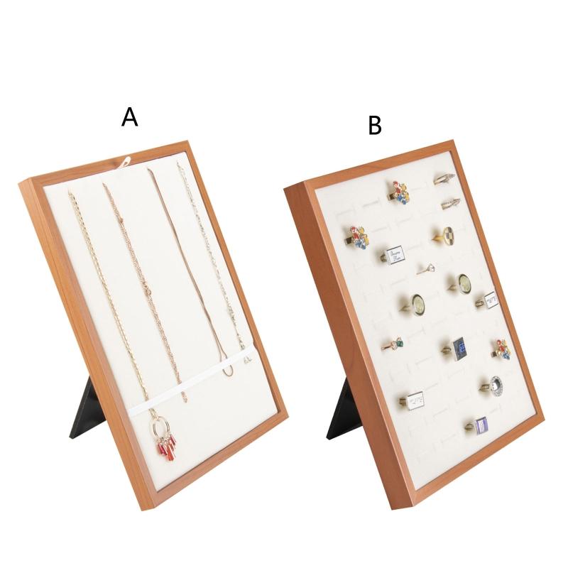 

Jewelry Pouches, Bags Wooden Frame Necklace Rings Display Tray Organizer Foldable Storage Stand Earring Studs Holder Showcase Rack, Pink;blue