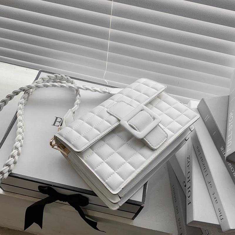 

Fashion Check Quilted Shoulder Bags For Women Braided Strap Simple Large Capacity PU Leather Ladies Crossbody Bags Spring 2021, Black