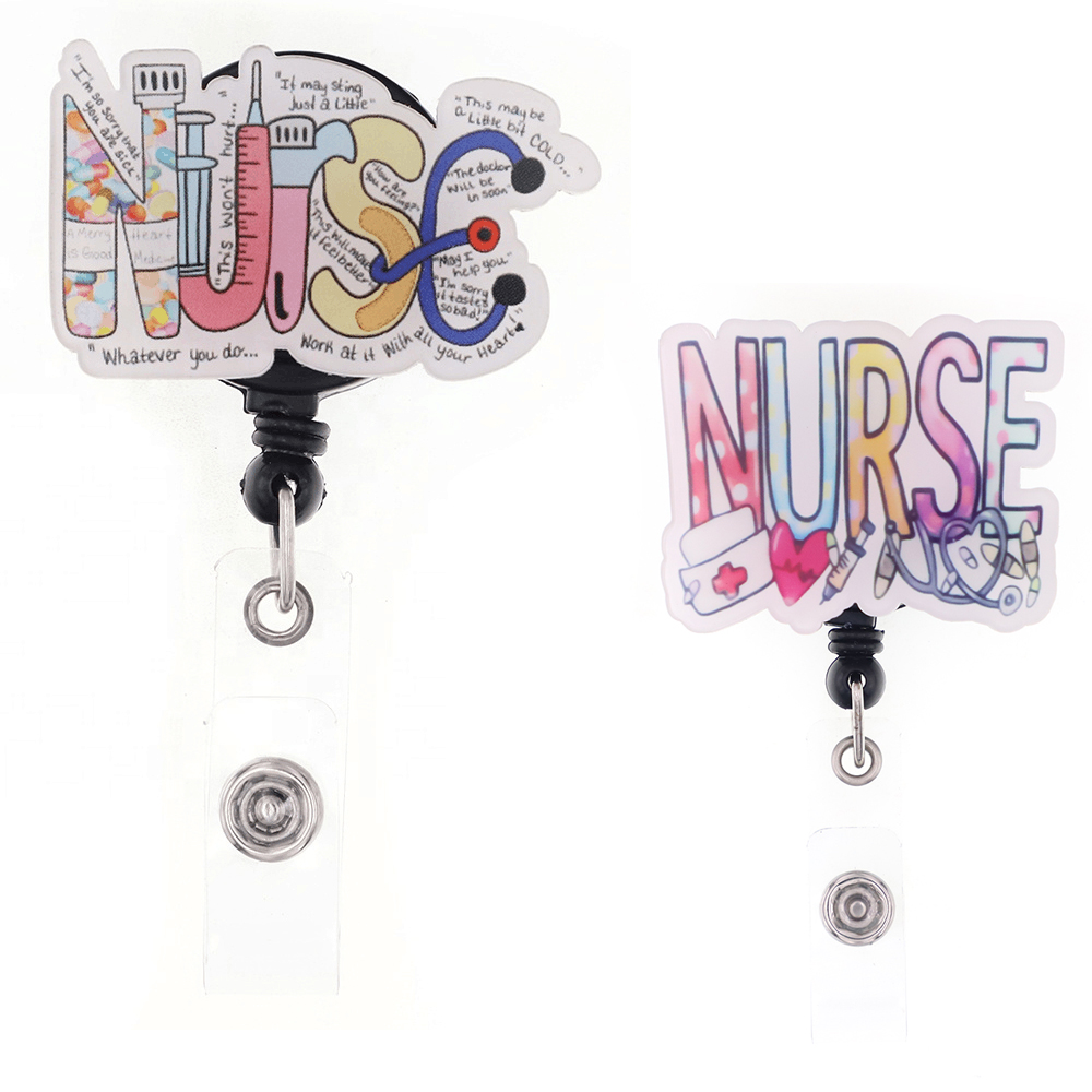 

10 pcs/lot Custom Key Rings Mix Design NURSE Hat Heart Acrylic Retractable Medical Badge Holder Yoyo Pull Reel Doctors ID Name Card For Gift