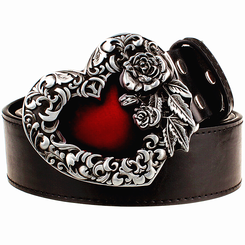 

2021 New Fashion Love Metal Buckle Heart of Rose Flowers Design Belts Women Decorative Belt Hip Hop Girdle L3j1, Black