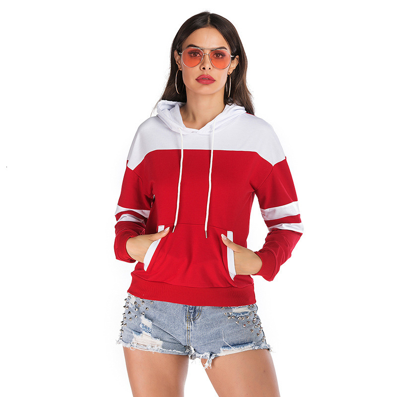 

2021 New Autumn Cotton Women Slim Stitching Color Hoodie Plus Size Long Sleeve Pullover Female Hooded Clothes Sweatshirt Jr55, Red