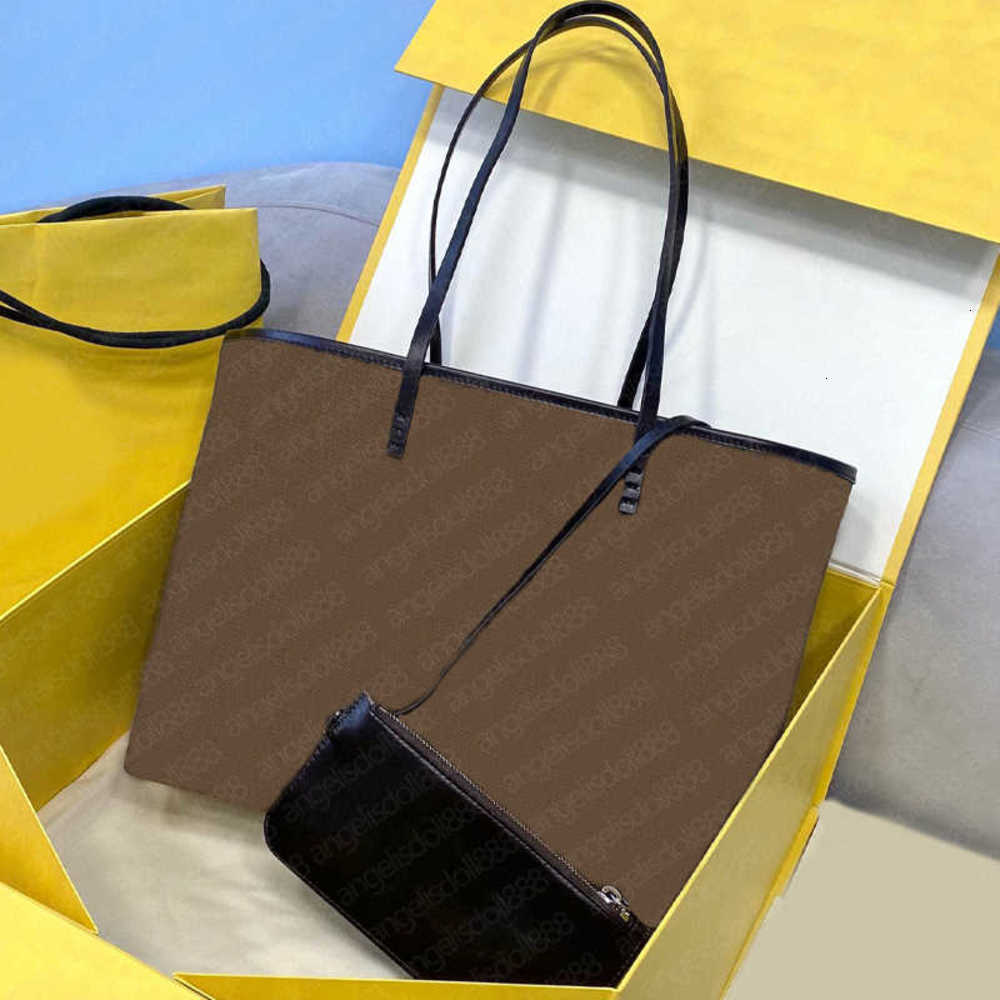 

7A+Fashion Women classic brown canvas large composite tote bag with black letters embroidery printing top 7A+Fashion quality shoulder purses handbags shopping, Brown bag deep brown letters