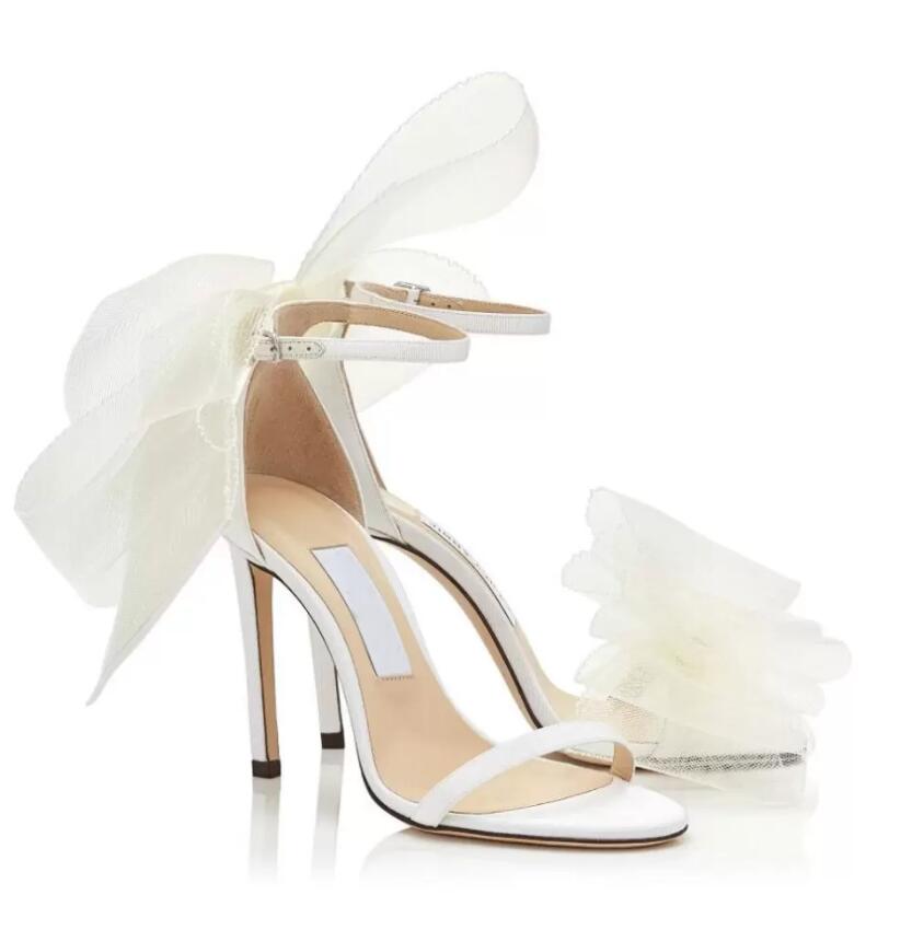 

Elegant AVELINE Women Summer Sandals Mesh Bows Stiletto Heel Ankle Strap Bridal Party Dress Sexy Lady Pumps Black White Red Nude EU35-43