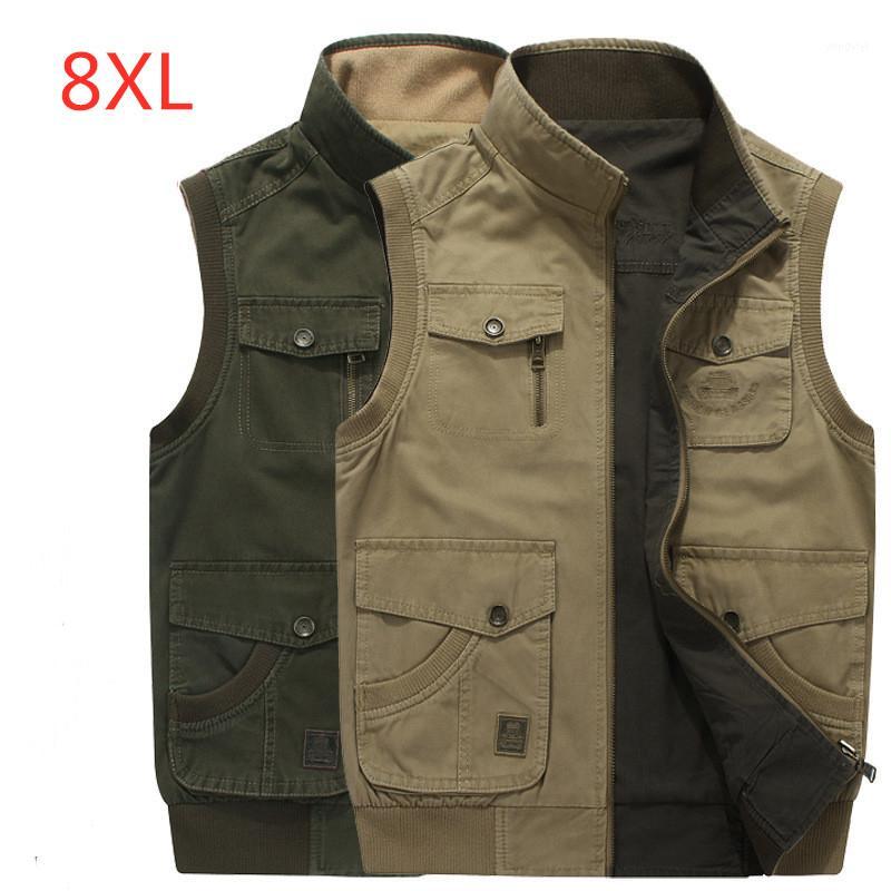 

Outdoor T-Shirts 8XL Tactical Man Loose Breathable Comfort Multi Bag Two-sided Clothes Hiking Camping Fishing Male Vest1, Army green