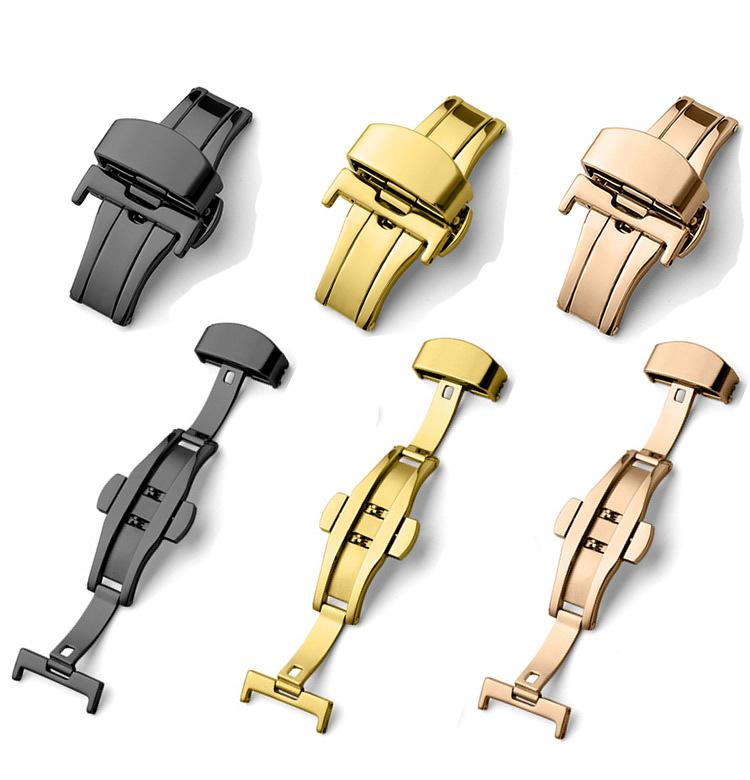 

Watch Bands 12 14 16 18 20 22 24mm Silver Black Gold Rose Deployment BUTTERFLY CLASP Buckle Band Double Push Button