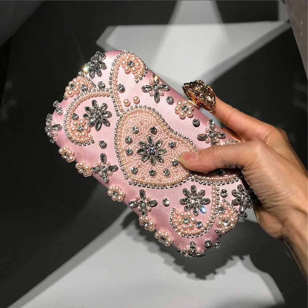 

Fashion Clutch Purse Crystal Diamond Evening Bags White Pearl Beaded Shoulder Girls Party Bag Bridal Wedding Clutches Handbags