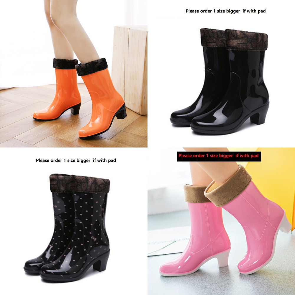 

Boot Fashion Women High Heels Rain Boots Waterproof Mid calf Rubber Shoes Girls Non slip Galoshes Candy Colors FREE Dropshipping 0930, Yellow