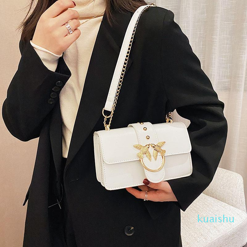 

Evening Bags Solid Square PU Leather Swallow Lock Chain Women Shoulder Messenger Bag Luxury Designer Handbag Purses And Handbags Bolso Mujer, Black