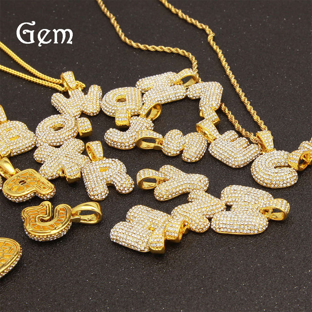

Hip hop alloy full diamond letter pendant, capital 26 letter necklace
