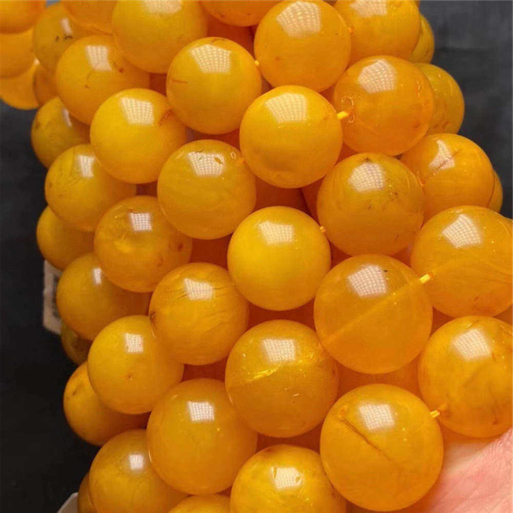 

Natural amber wax old honey round bead bracelet, Golden;silver