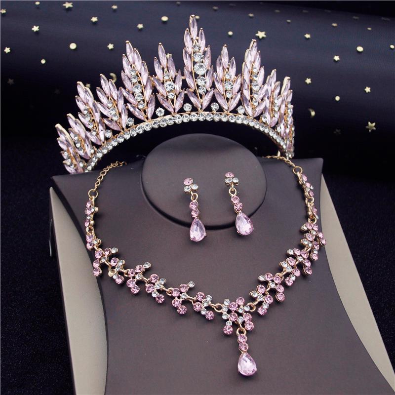 

Earrings & Necklace Gorgeous Crystal Crown Bridal Jewelry Sets Wedding Tiaras For Women Rhinestone Bride, Silver