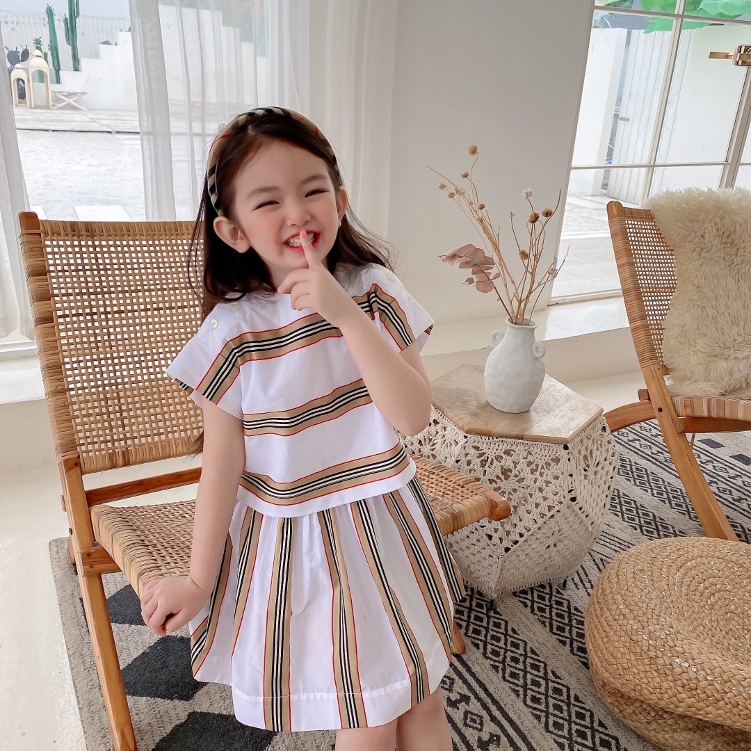 

free shipping Summer Kids Girls Dress Sweet 2021 tops Baby Striped Dresses Children Girls short sleeve clothing, White