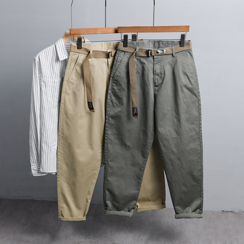 

2021 New Spring Ankle-length Stretch Cotton Pants Brand Casual Trousers for Men Fashion Comfortable Men's Clothes Spodnie Pantalones Soih, Khaki (with belt)