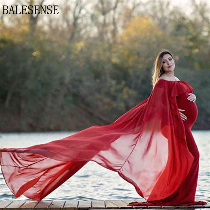 

Chiffon Shawl Dress Maternity Pography Props Elegant Maxi Gown Pregnancy Shoulderless es For Po Shoot 210721, White