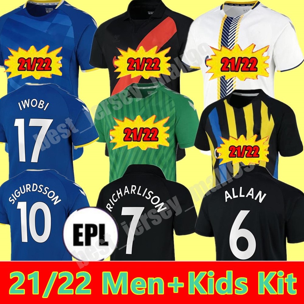 

21 22 CALVERT-LEWIN RICHARLISON SIGURDSSON ALLAN Jerseys Football Shirt PICKFORD Black Green Goalkeeper Y.MINA Soccer Jersey Home Away Mens 3Rd kids kit, Adult home