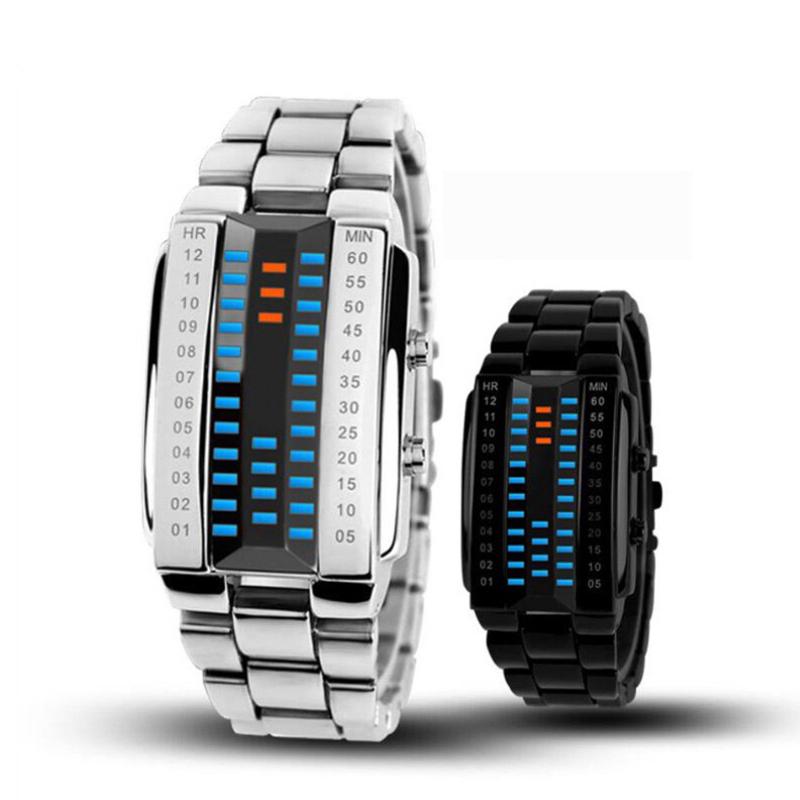 

Wristwatches Couple Watch Steel Belt Wris Digital LED Display 30M Waterproof Wrist For Watches Men Women Lover 's Wristwatch Bracelet, 7-men black