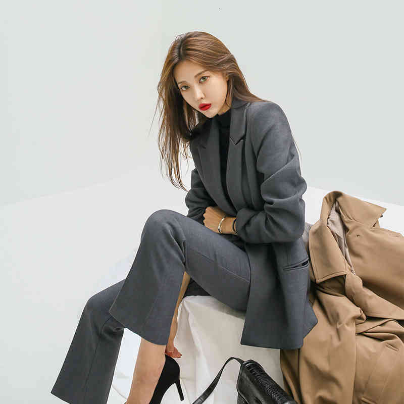 

Women's Two Piece Pants Elegant female gray blazer pants double breasted jacket high-waisted suit two sets jk408 GYF8, 1# shoe box