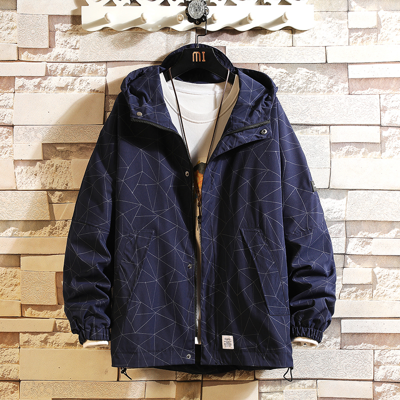 

2021 New Spring Autumn Casual Men Japanese Reflective Coats Hooded Jacket Plaid Windbreaker Large Size Dropshipping Ak23, Black