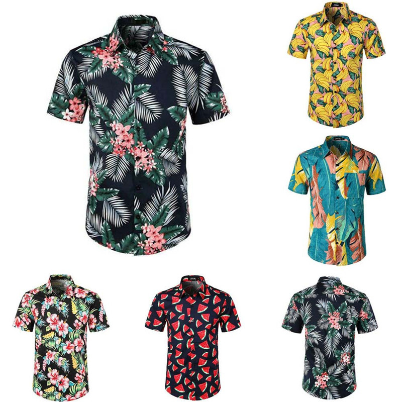 

Mens Hawaiian Summer Floral Boho Printed Beach Short Sleeve Camp Shirt Tops Blouse