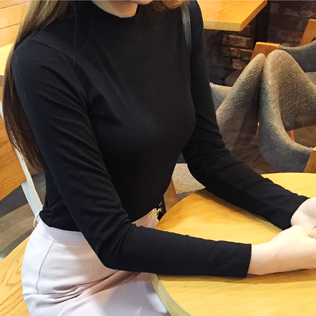 

2021 New Autumn Modal t Shirt Women Long Sleeve Casual Tops Cotton Tshirt Female Slim Half Turtleneck Womens Clothing Wxf699 4atj, Wine red