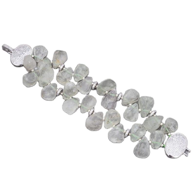 

Beaded, Strands JK 2 Rows Natural Top-drilled Peruvian Light Green Prehnite Rough Bracelet For Women