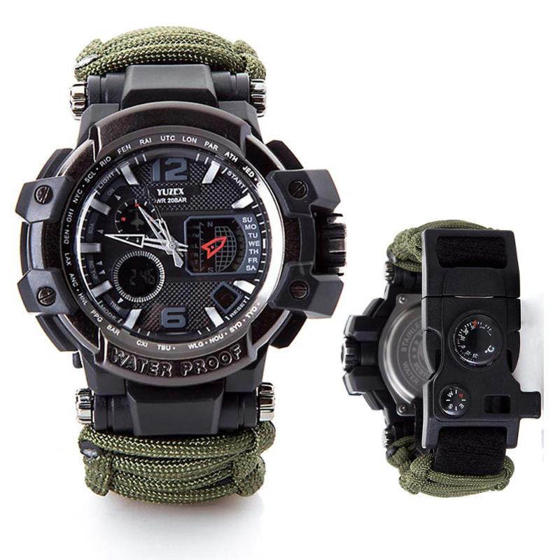 

Men Outdoor Sports Watches Digital Quartz Double Display Clock Compass Chronograph Waterproof Watch relogios masculino, Slivery;brown