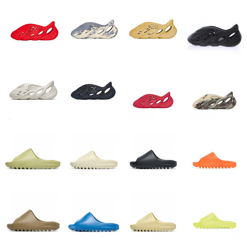 

With Box 2021 Kanve MX Slides Designer Slippers Foam Runner Men Women Desert Sand Black Bone White Core Brown Enfora Blue Orange Resin foam runners Slide Sandals Shoes, A opp bags