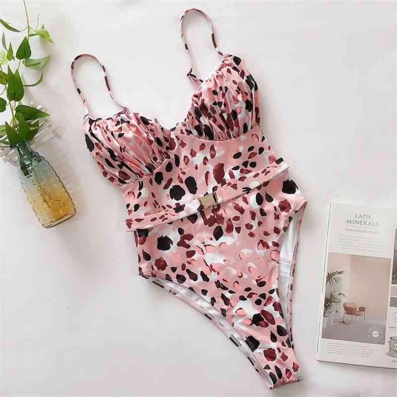 Women&#039;s Swimwear Pink Print Brazilian High Thong Bodysuits Women V-Neck Swimsuit Female Sexy Monokini Belt Bathers 5424-image-702605152
