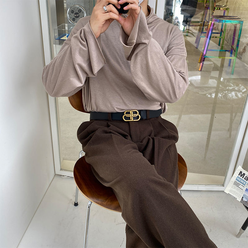 

2021 New Autumn Winter Cotton High Neck T-shirt Men's Fashion Solid Color Casual t Shirt Men Long-sleeved Tshirt Mens Tops Z8uj, Smoky gray