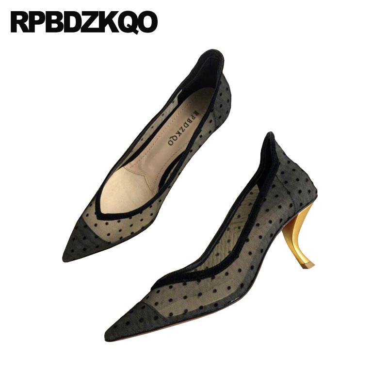 

Dress Shoes Medium Heels Size 4 34 Slip On Designer Pumps Pointed Toe Luxury Fashion Brand Women 2021 Ladies High Scarpin Black Mesh