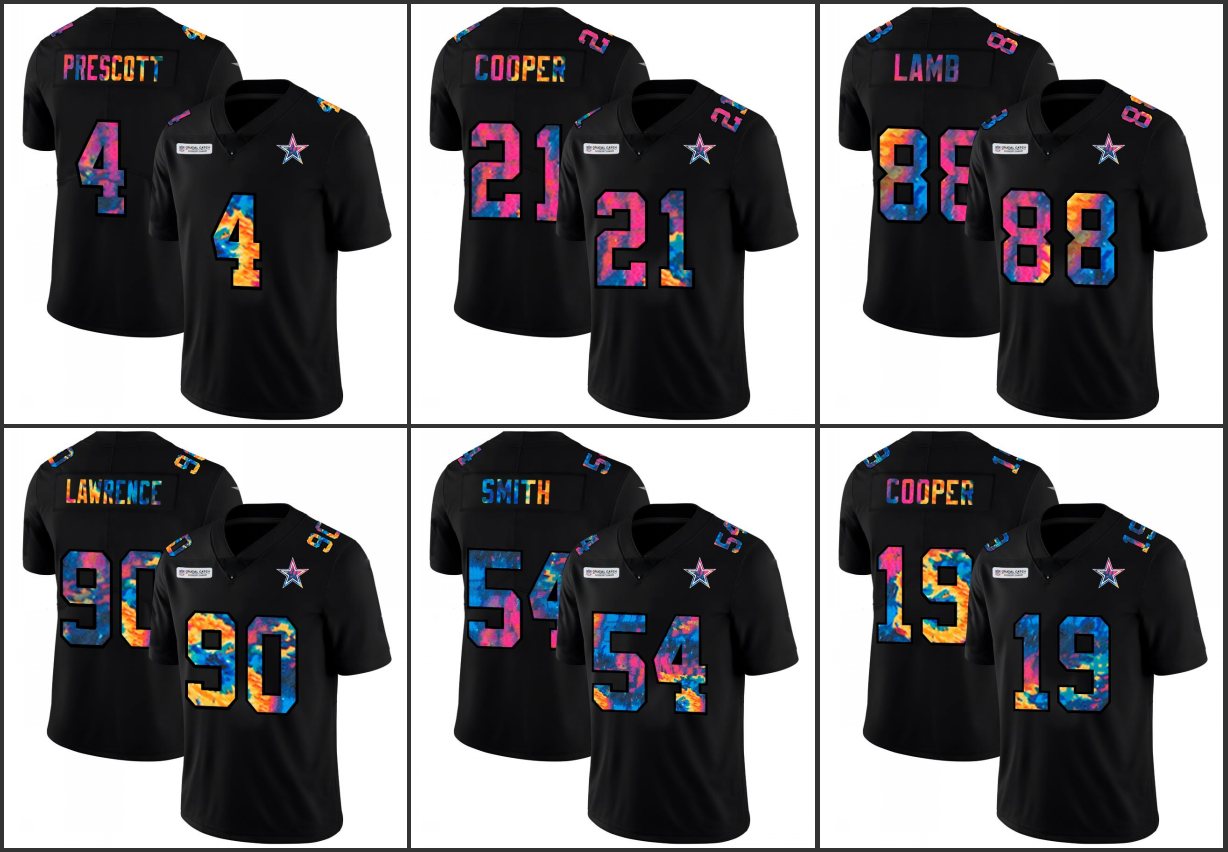 

DallasCowboysMen #4 Dak Prescott 19 Amari Cooper 21 Ezekiel Elliott 88 CeeDee Lamb Multi Color Black Crucial Catch Women Youth L, Black;red