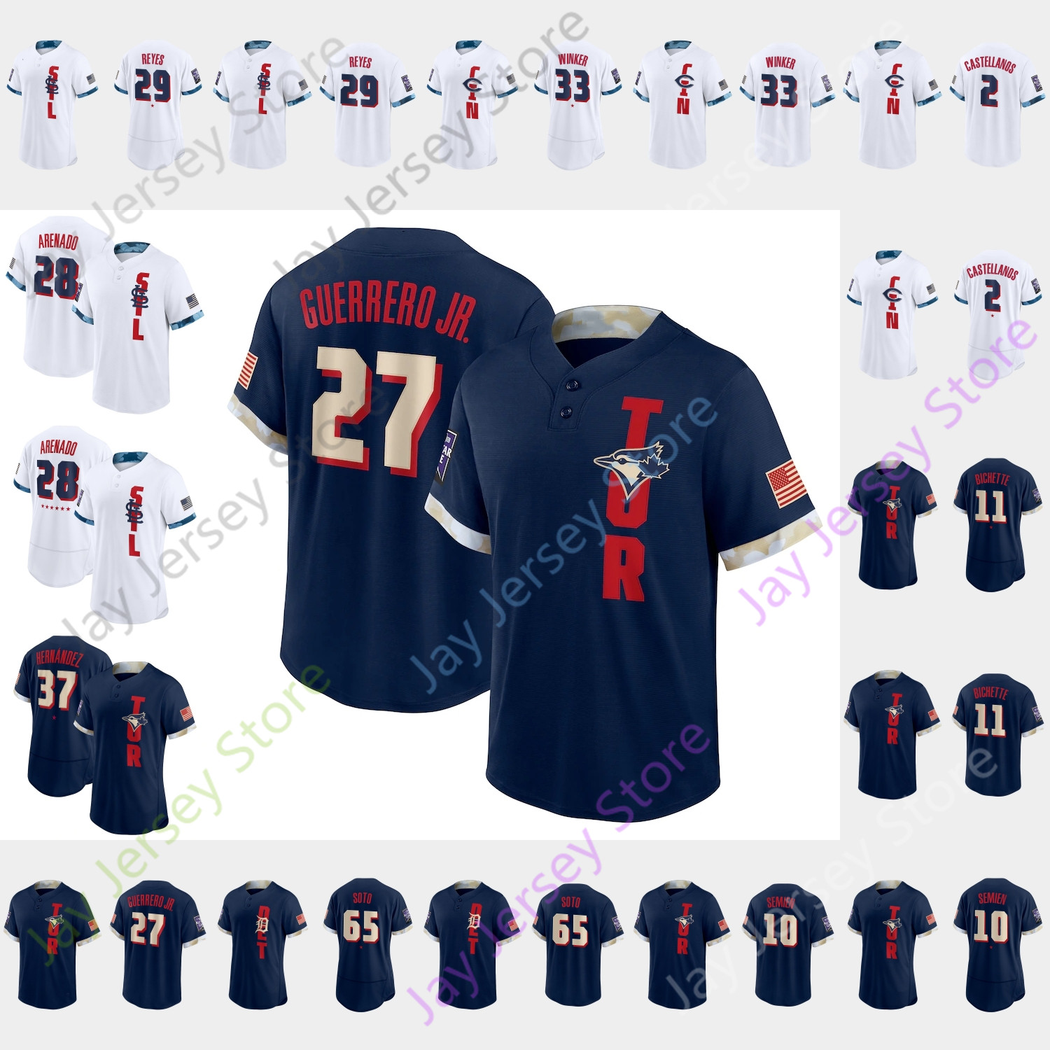 

2021 All Star Jersey Teoscar Hernandez Alex Reyes Bo Bichette Gregory Soto Jesse Winker Marcus Semien Nick Castellanos Nolan Arenado Guerrero Jr. Fans Player