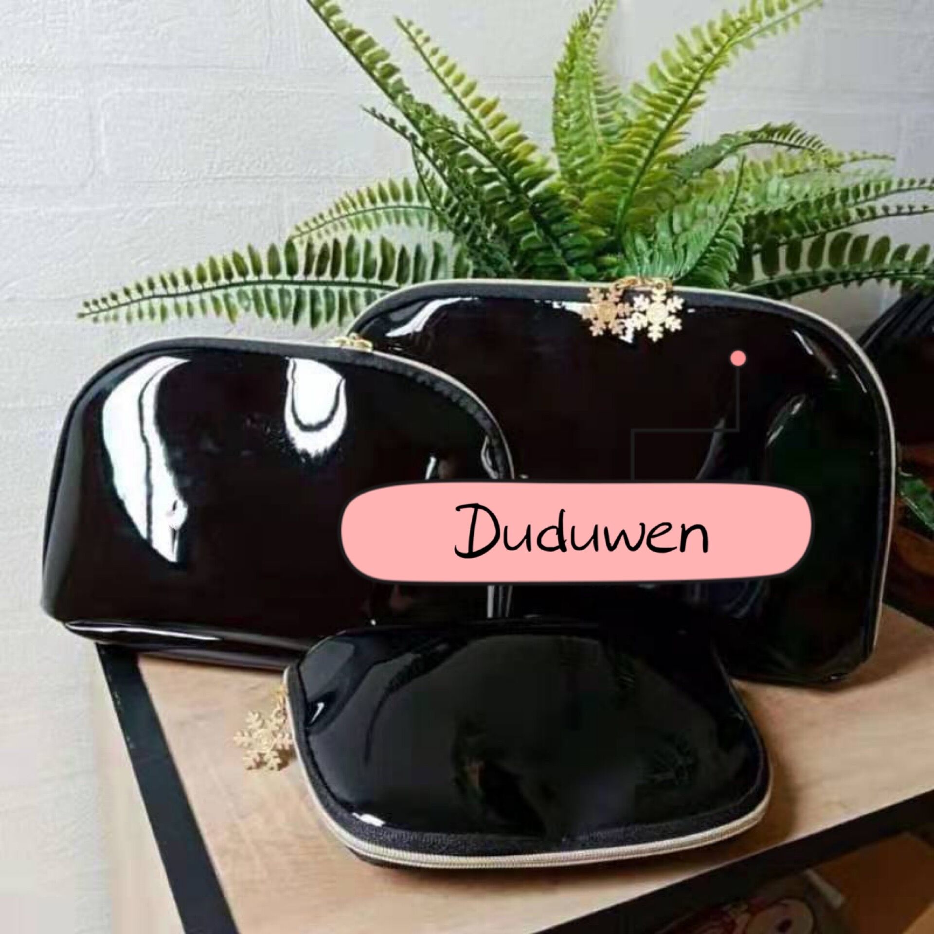 

3pcs/set snowflake zippe C cosmetic case fashion collection makeup organizer bag glossy black handbag for C vip