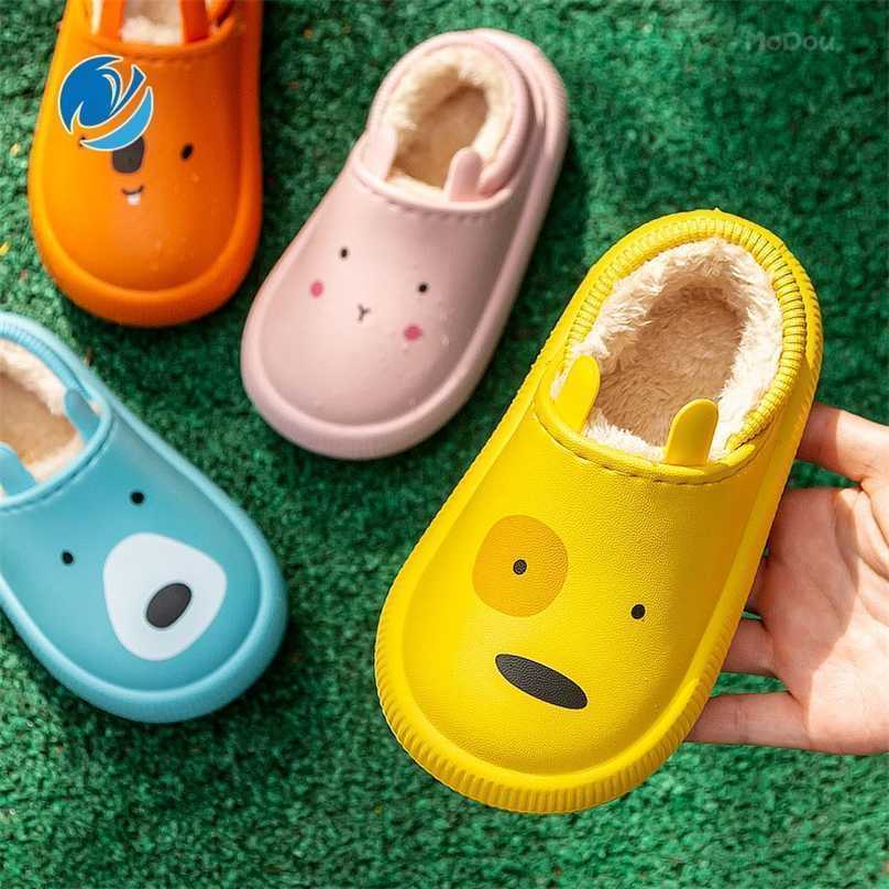 

Mo Dou Winter Waterproof Cotton Shoes Parents Child Warm Slippers Adults Kids Toddler Indoor Home Cute Cartoon Plush 211110, Blue(kid)